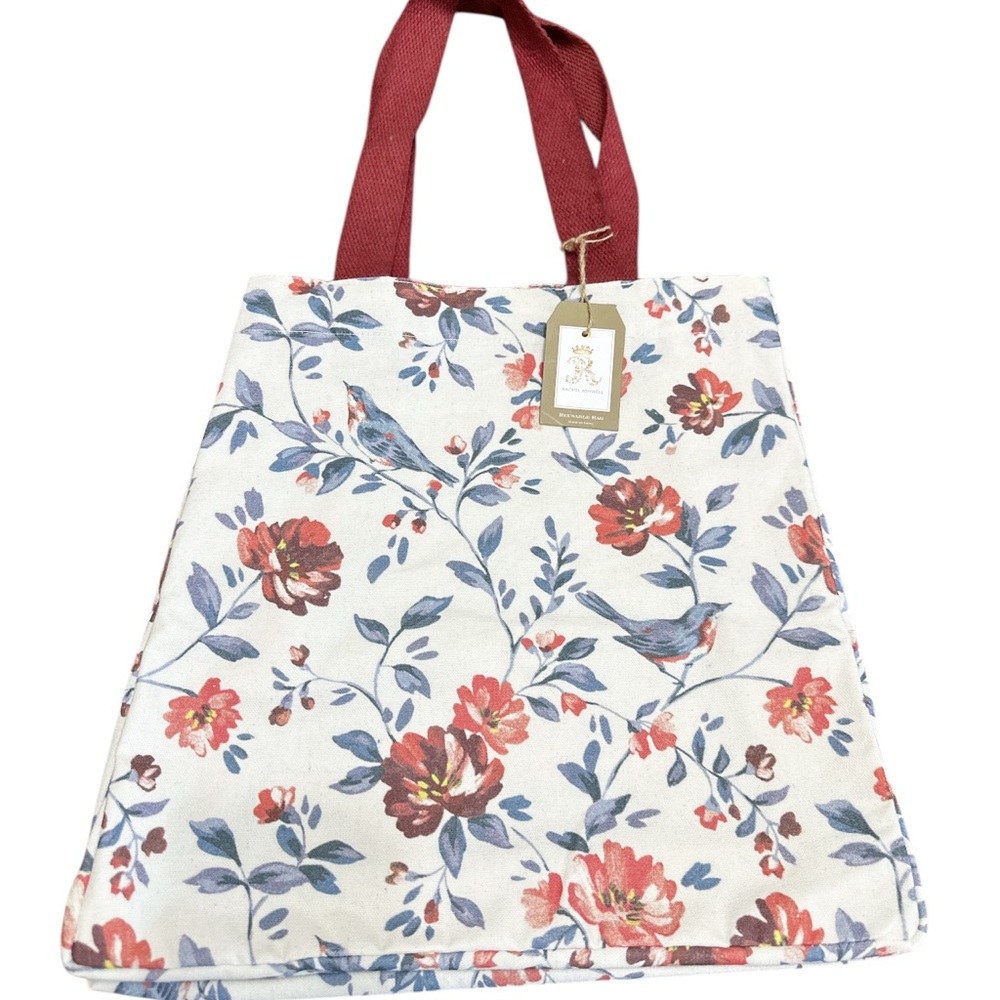NEW Rachel Ashwell FLORAL/BIRD DESIGN REUSABLE CANVAS TOTE with Double Handles